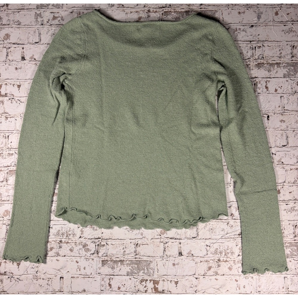 Free People Free-est Sage Green Textured Lettuce Edge Knit Top Large OB1628163 - Picture 2 of 4
